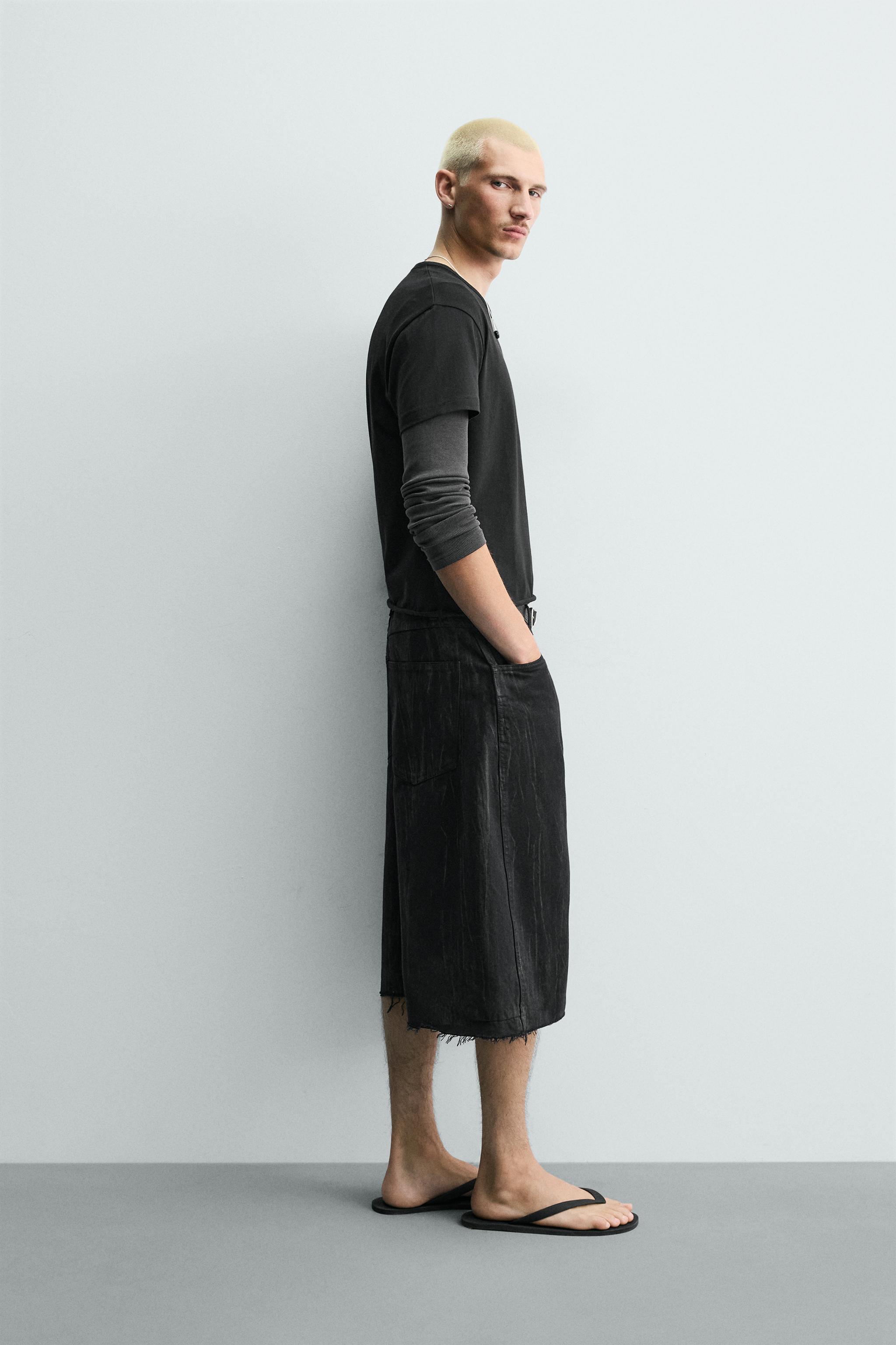 WASHED PRINT DENIM JORTS